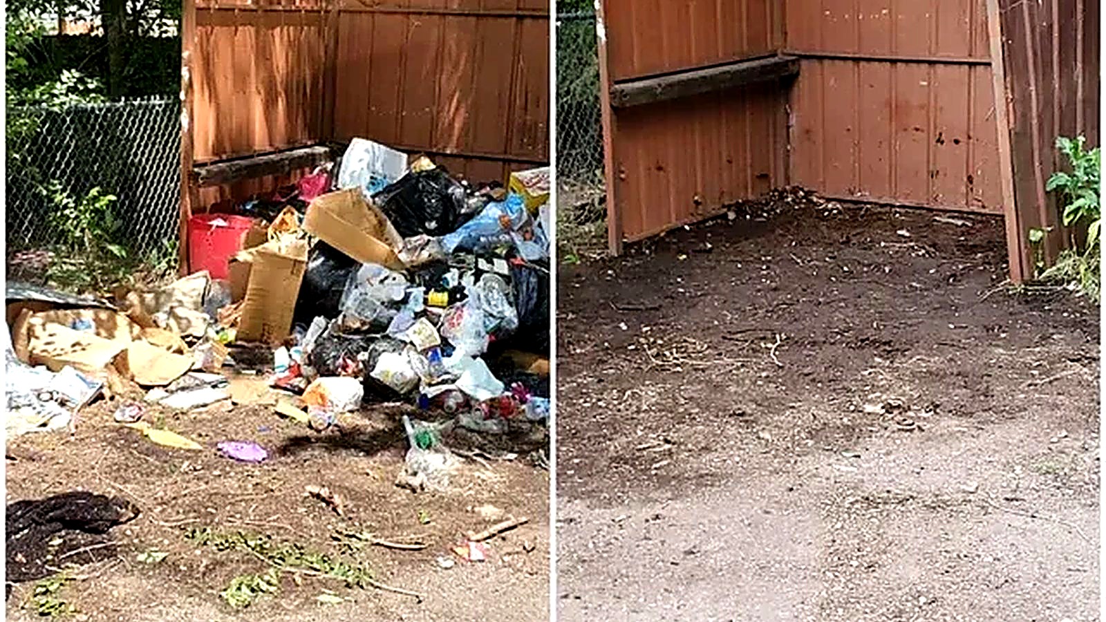 Before and after yard and shed junk removal cleanup in Oklahoma City