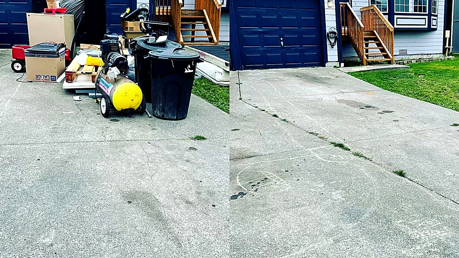 Before and after driveway junk removal cleanout in Oklahoma City